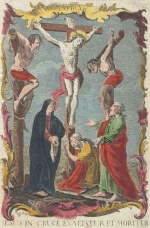 Jesus In Cruce Exaltatur Et Moritur by Remondini Family Oil Painting