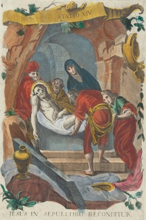 Jesus in Sepulchro Reconditur by Remondini Family Oil Painting