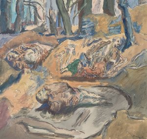 Dead Scottish Soldiers on the Battlefield near Ypres by Rene Beeh Oil Painting