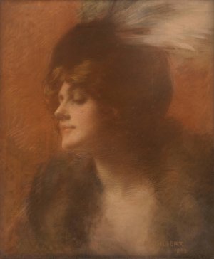 Portrait de femme a l'aigrette by Rene Joseph Gilbert Oil Painting