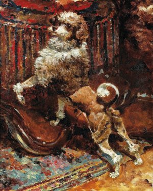 The Poodle Of The Artist 's Mother Clipped Like A Lion by Rene Princeteau Oil Painting