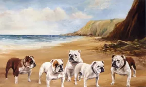 Bulldogs on the Beach by Reuben Ward Binks Oil Painting