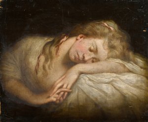 Portrait of a sleeping girl by Reverend Matthew William Peters Oil Painting