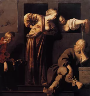 Xantippe Dousing Socrates by Reyer Van Blommendael Oil Painting
