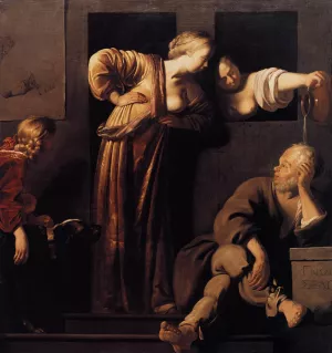 Xantippe Dousing Socrates Oil painting by Reyer Van Blommendael