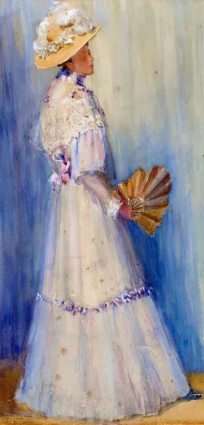 Lady with a Fan Oil painting by Rhoda Holmes Nicholls