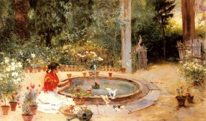 The Flower Garden by Ricardo Brugada y Panizo Oil Painting
