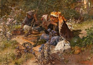 The Snake Charmer, Morocco by Riccardo Pellegrini Oil Painting
