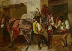 At The Blacksmiths Shop by Richard Ansdell - Oil Painting Reproduction