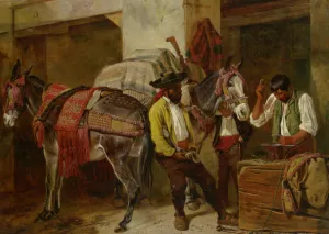 At The Blacksmiths Shop Oil painting by Richard Ansdell