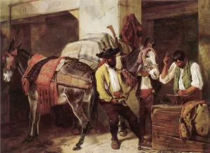 The Blacksmith's Shop by Richard Ansdell - Oil Painting Reproduction