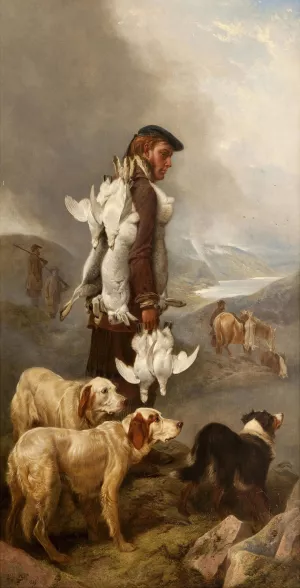 Winter Shooting, Hares And Ptarmigan by Richard Ansdell Oil Painting