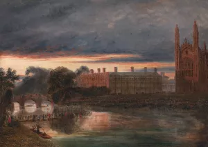 Procession of Boats on the River Cam below Clare College, Cambridge Oil painting by Richard Banks Harraden