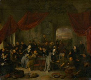 Monk's Entertainment in a Roman Cloister by Richard Brakenburgh Oil Painting
