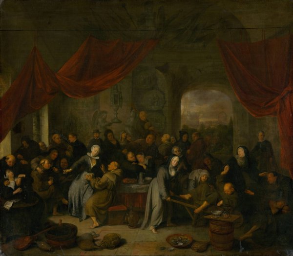 Monk's Entertainment in a Roman Cloister  by Richard Brakenburgh - Hand-Painted Oil Painting Reproduction
