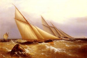 A Schooner and Cutter Yacht Rounding a Buoy