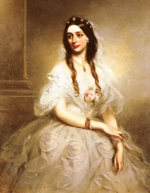Portrait of Mrs C.W.Stoughton, Three-Quarter Length, Wearing a White Dress by Richard Buckner - Oil Painting Reproduction