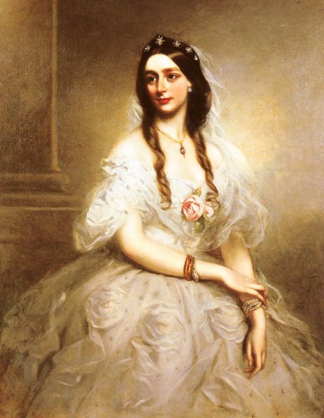 Portrait of Mrs C.W.Stoughton, Three-Quarter Length, Wearing a White Dress by Richard Buckner - Hand-Painted Oil Painting Reproduction