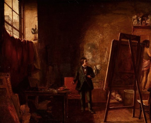 The Artist's Studio  by Richard Caton Woodville - Hand-Painted Oil Painting Reproduction