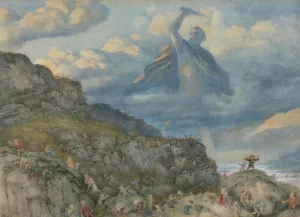The God Thor Drives The Dwarfs Out Of Scandinavia By Throwing His Hammer At Them by Richard Doyle Oil Painting