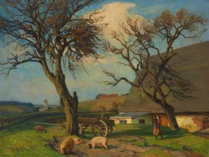 Old apple trees by Richard Eschke Oil Painting