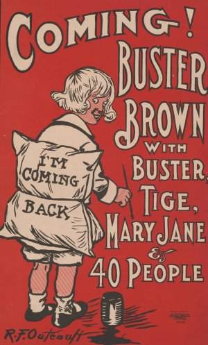 Coming! Buster Brown with Buster Tige, Mary Jane and 40 people by Richard Felton Outcault Oil Painting