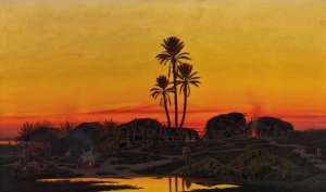 An Arab Camp At Sunset by Richard Fuchs Oil Painting
