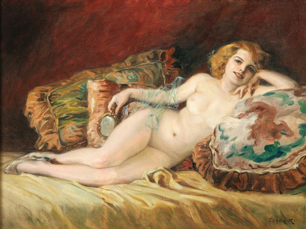 Main Product Photo of Liegender Frauenakt Painting by Richard Geiger