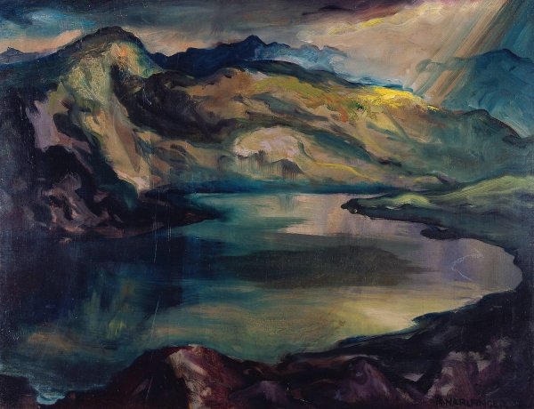 Bergsee  by Richard Harlfinger - Hand-Painted Oil Painting Reproduction