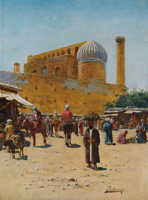 Bazaar In Samarkand by Richard Karlovich Zommer Oil Painting
