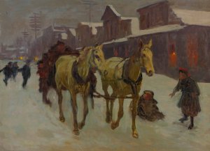 Passing Through Town On A Cold Winter's Night by Richard Lorenz Oil Painting