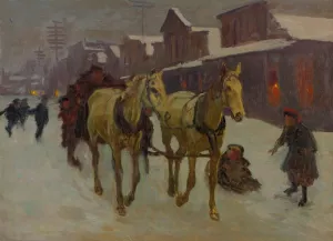 Passing Through Town On A Cold Winter's Night by Richard Lorenz Oil Painting