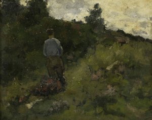 A Farmer walking along the Fringe of a Wood by Richard Nicolaus Roland Holst Oil Painting