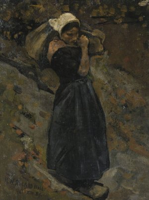 A Peasant Woman carrying a Sack by Richard Nicolaus Roland Holst Oil Painting