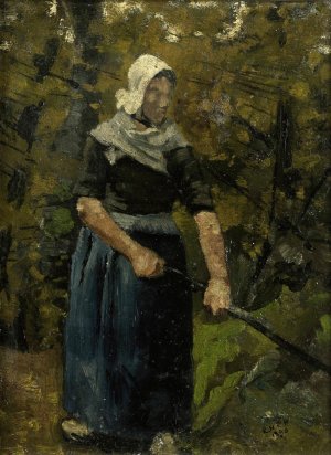 A Peasant Woman with a Stick by Richard Nicolaus Roland Holst Oil Painting