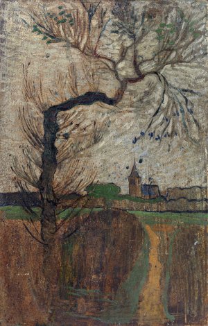 Foothpad with Willow and a Village on the Horizon by Richard Nicolaus Roland Holst Oil Painting