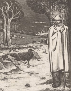 Herder met een kudde schapen in een heuvellandschap by Richard Nicolaus Roland Holst Oil Painting