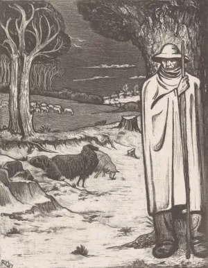 Herder met een kudde schapen in een heuvellandschap by Richard Nicolaus Roland Holst Herder met een kudde schapen in een heuvellandschap by Richard Nicolaus Roland Holst Oil Painting