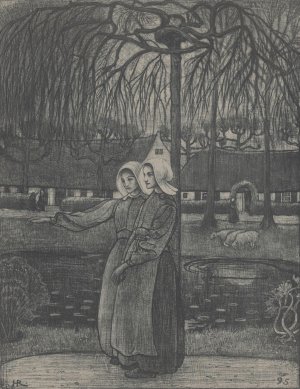 Huizer meisjes bij een vijver by Richard Nicolaus Roland Holst Oil Painting