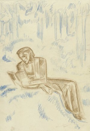 Lezende vrouw in een boslandschap by Richard Nicolaus Roland Holst Oil Painting