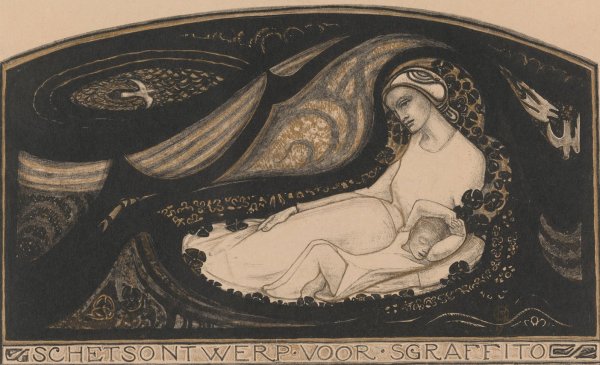 Liggende vrouw en kind  by Richard Nicolaus Roland Holst - Hand-Painted Oil Painting Reproduction