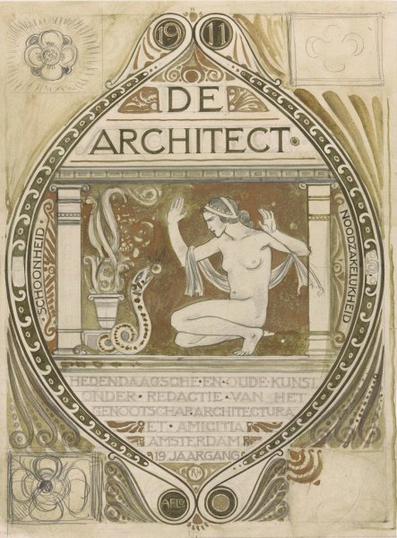 Ontwerp voor de omslag van De Architect  by Richard Nicolaus Roland Holst - Hand-Painted Oil Painting Reproduction