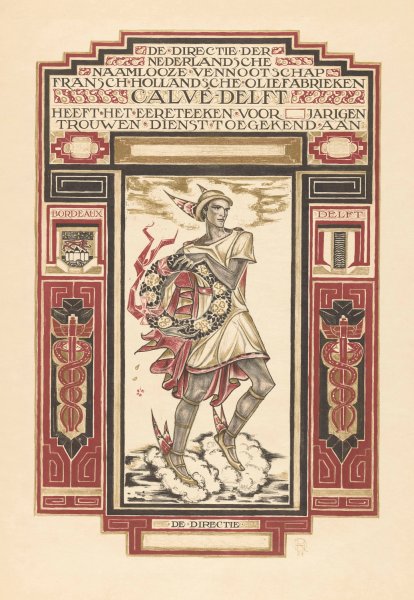Ontwerp voor; Diploma voor trouwe dienst bij Calve-Delft  by Richard Nicolaus Roland Holst - Hand-Painted Oil Painting Reproduction