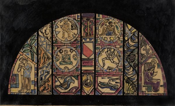 Ontwerp voor raam in het postkantoor te Utrecht  by Richard Nicolaus Roland Holst - Hand-Painted Oil Painting Reproduction