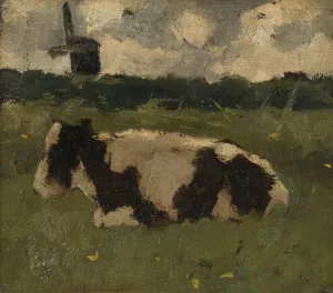 Resting Cow with a Mill by Richard Nicolaus Roland Holst Resting Cow with a Mill by Richard Nicolaus Roland Holst Oil Painting