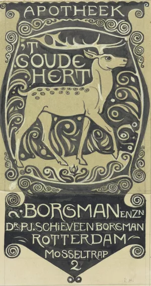 Vignet Apotheek 't Goude Hert, Rotterdam by Richard Nicolaus Roland Holst Vignet Apotheek 't Goude Hert, Rotterdam by Richard Nicolaus Roland Holst Oil Painting
