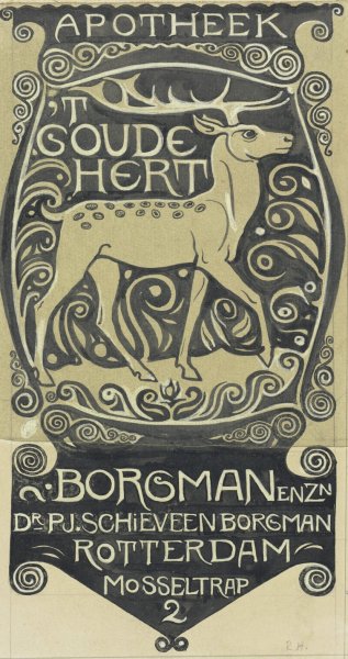 Vignet Apotheek 't Goude Hert, Rotterdam  by Richard Nicolaus Roland Holst - Hand-Painted Oil Painting Reproduction
