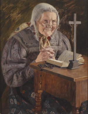 Hausandacht einer Schlesierin aus der Neisser Gegend by Richard Nitsch Oil Painting