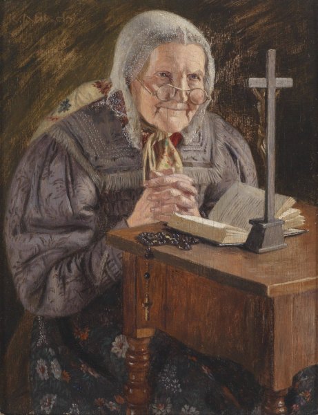 Main Product Photo of Hausandacht einer Schlesierin aus der Neisser Gegend Painting by Richard Nitsch
