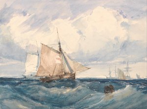 A Cutter and other shipping in a Breeze by Richard Parkes Bonington Oil Painting